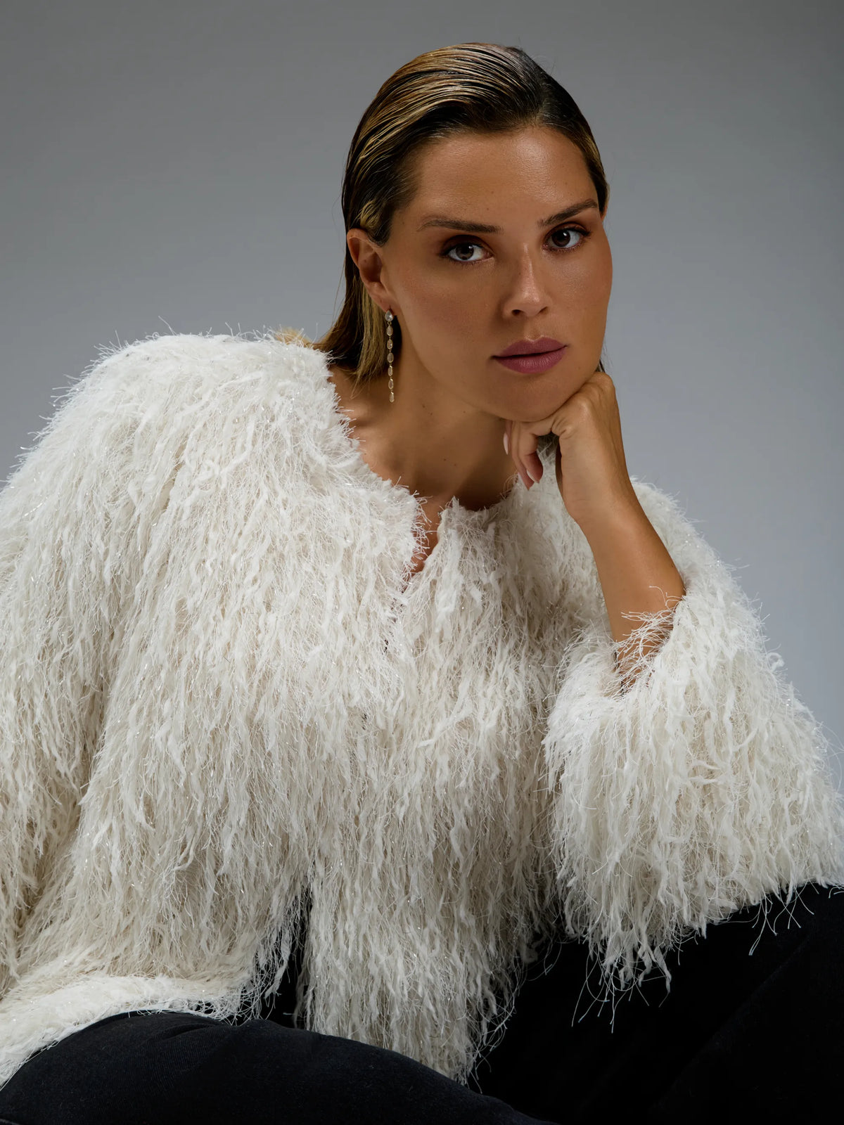 Ecru Lurex Fringe Jacket