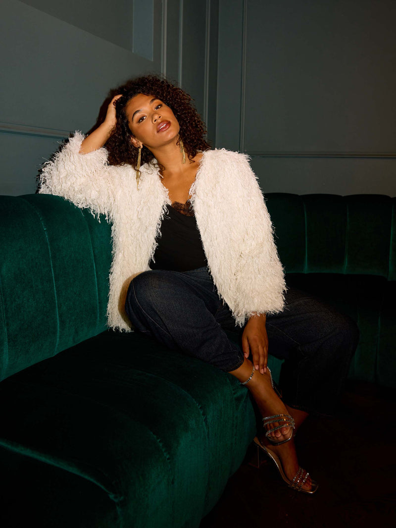 Ecru Lurex Fringe Jacket