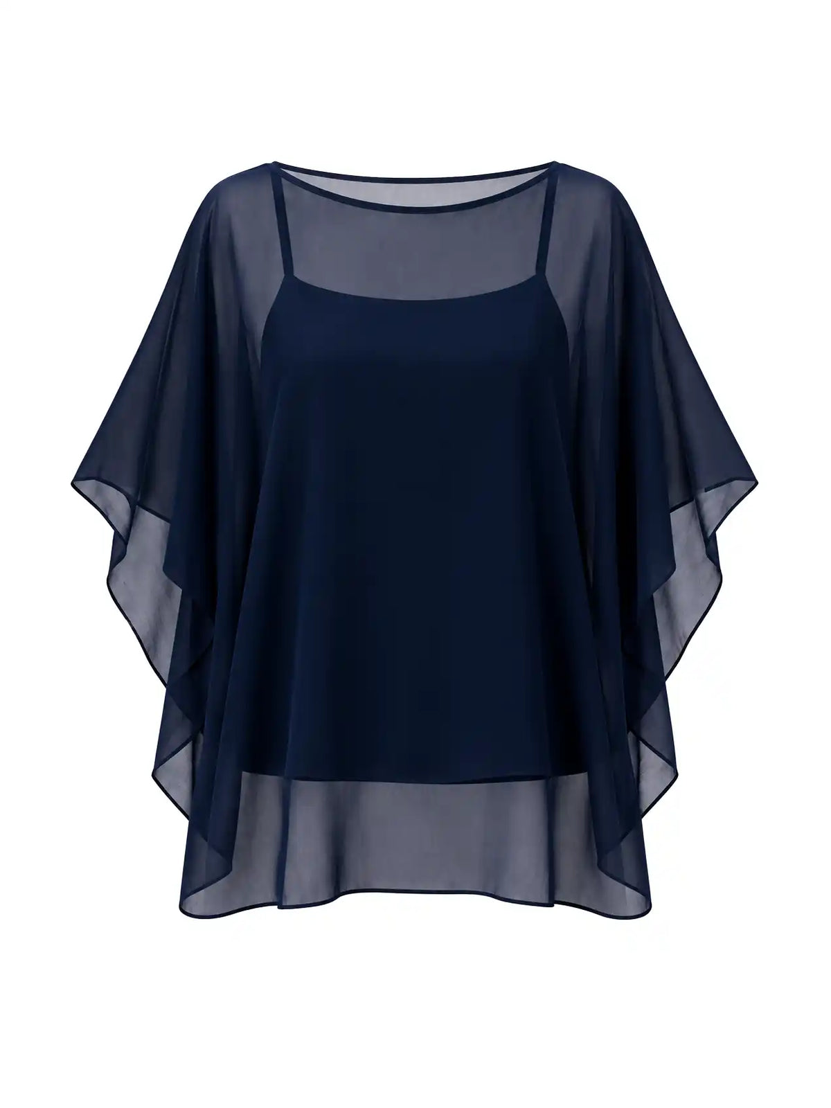 Navy Chiffon Cape Top With Detachable Cami