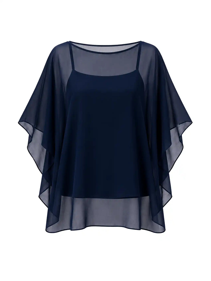 Navy Chiffon Cape Top With Detachable Cami