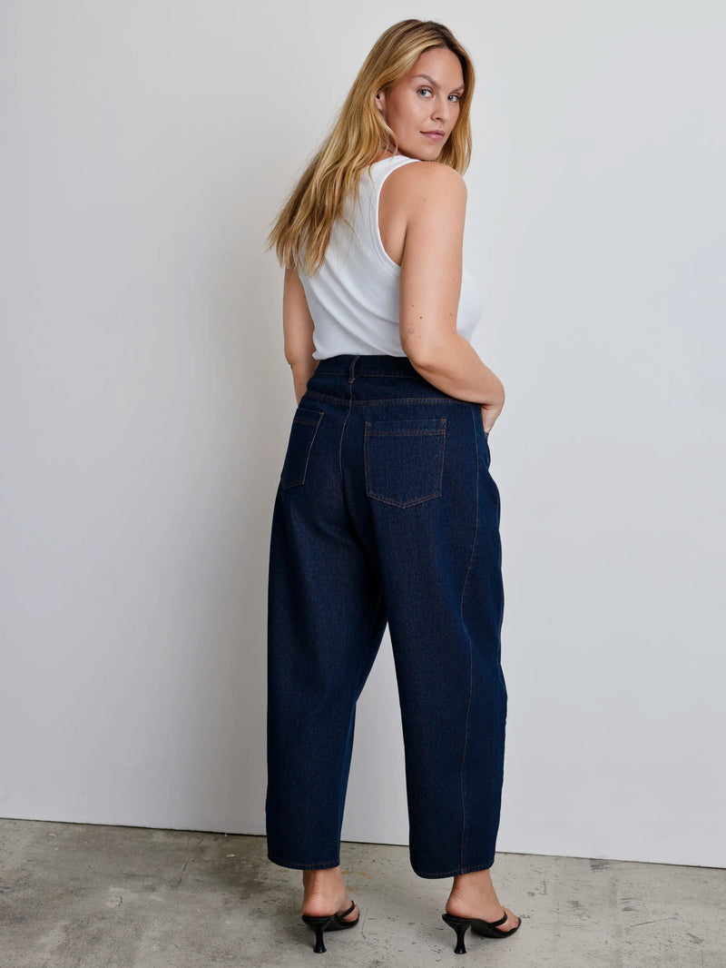 Dark Blue Denim Barrel Leg Jeans