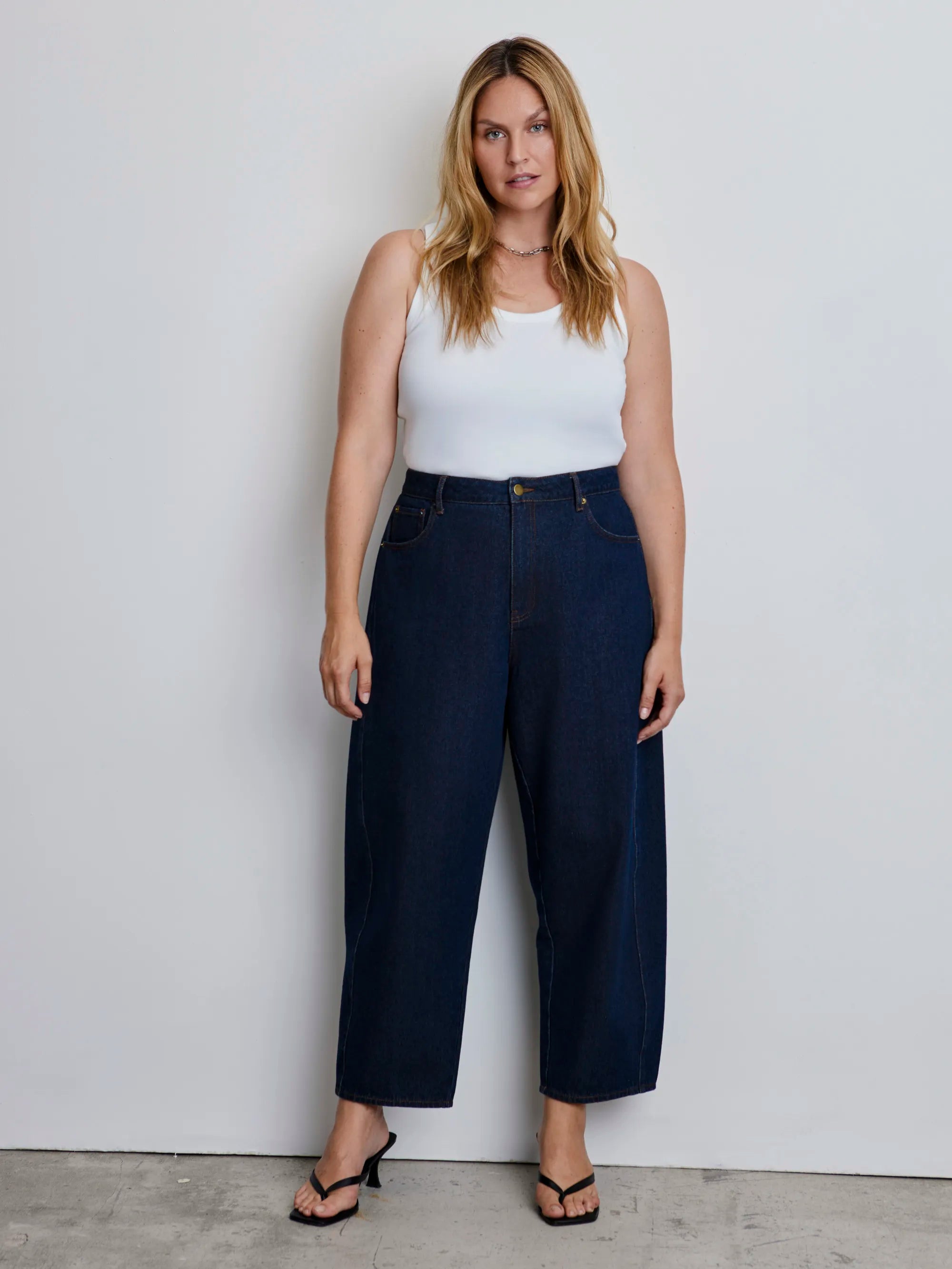Dark Denim Barrel Leg Jeans