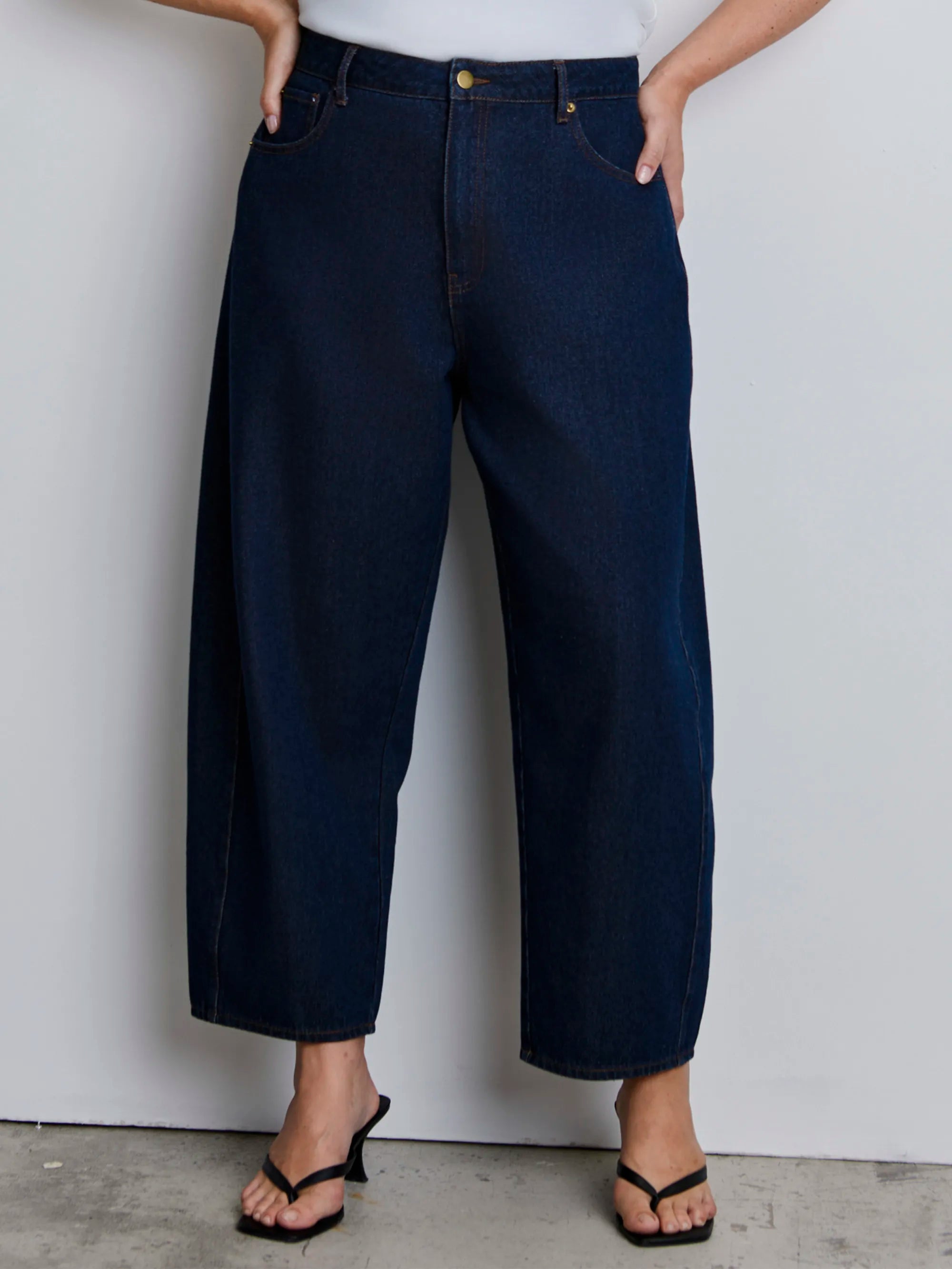 Dark Denim Barrel Leg Jeans