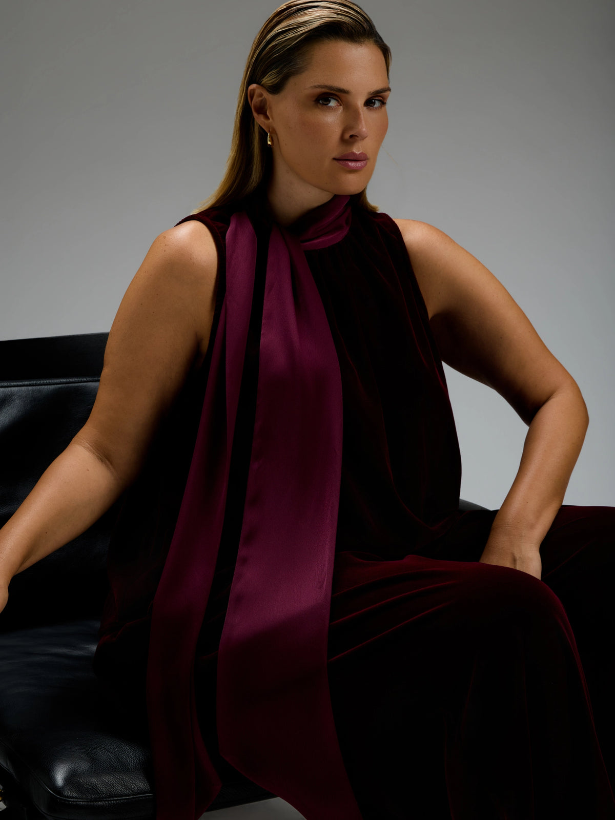 Plum Velvet Tie Neck Blouse