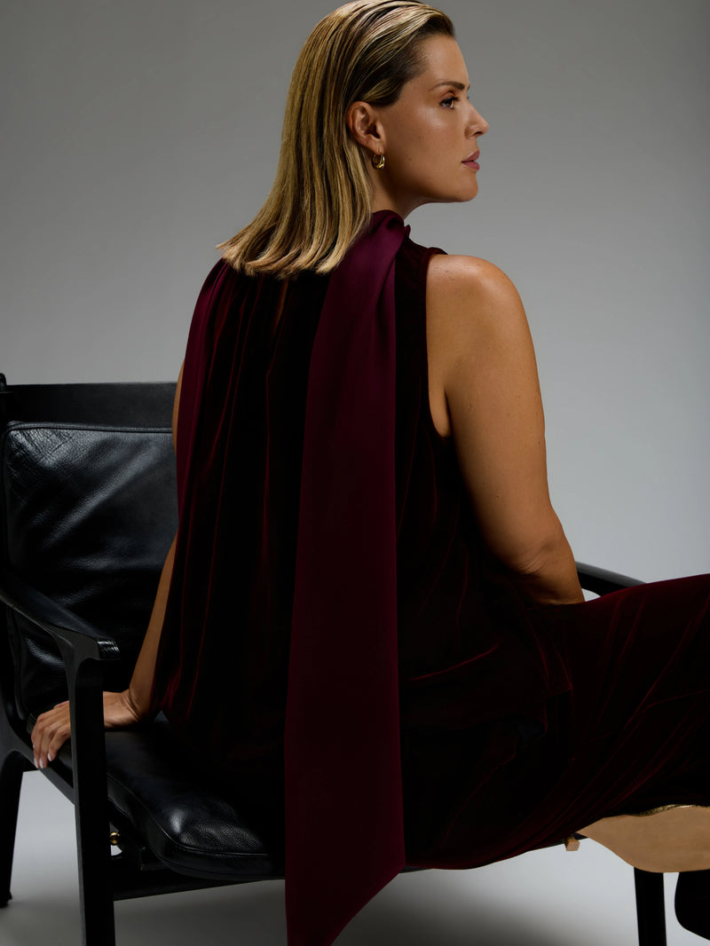 Plum Velvet Tie Neck Blouse