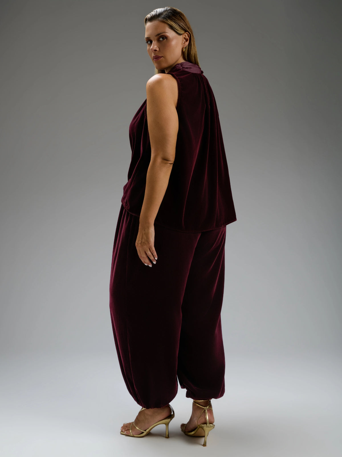 Plum Velvet Balloon Trousers