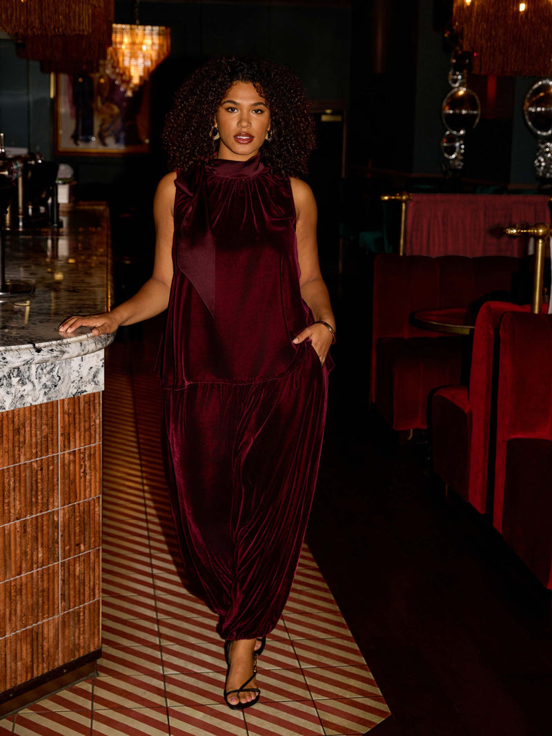 Plum Velvet Balloon Trousers