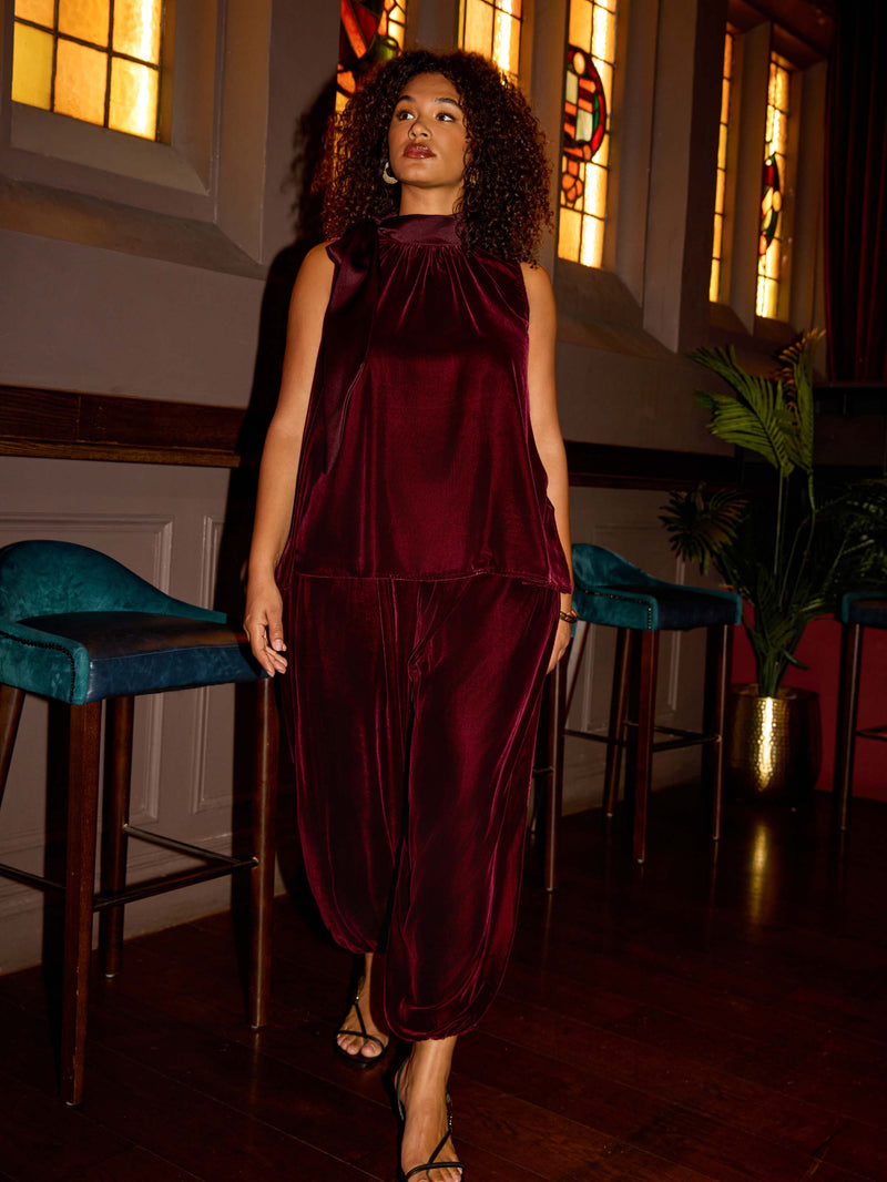 Plum Velvet Balloon Trousers