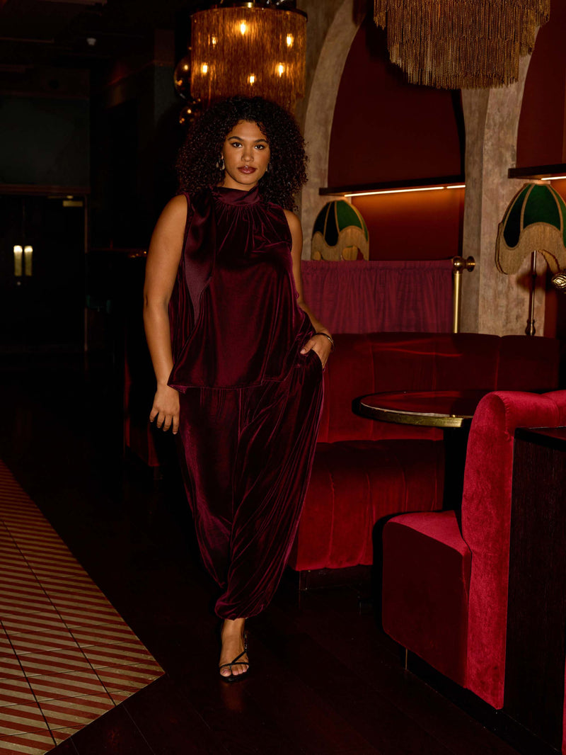 Plum Velvet Balloon Trousers