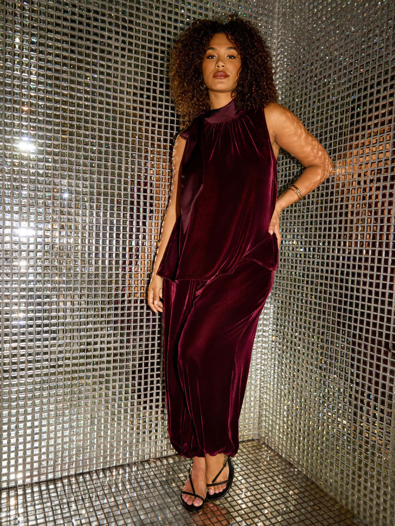 Plum Velvet Tie Neck Blouse