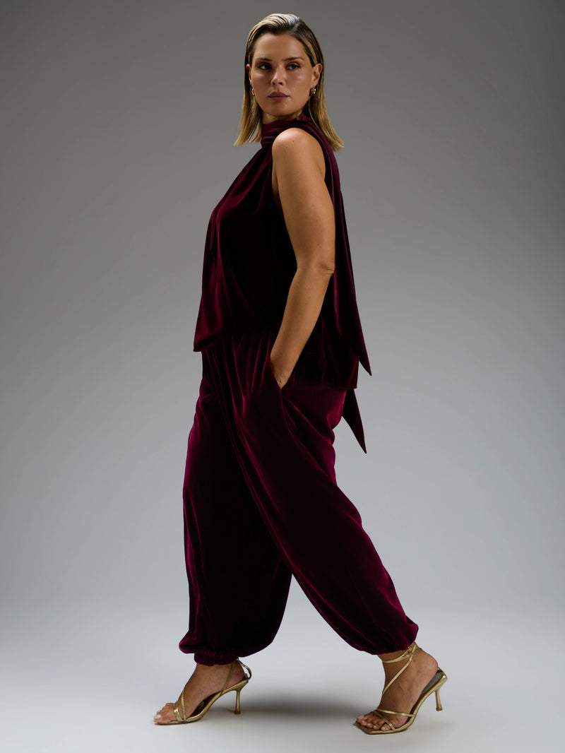 Plum Velvet Balloon Trousers