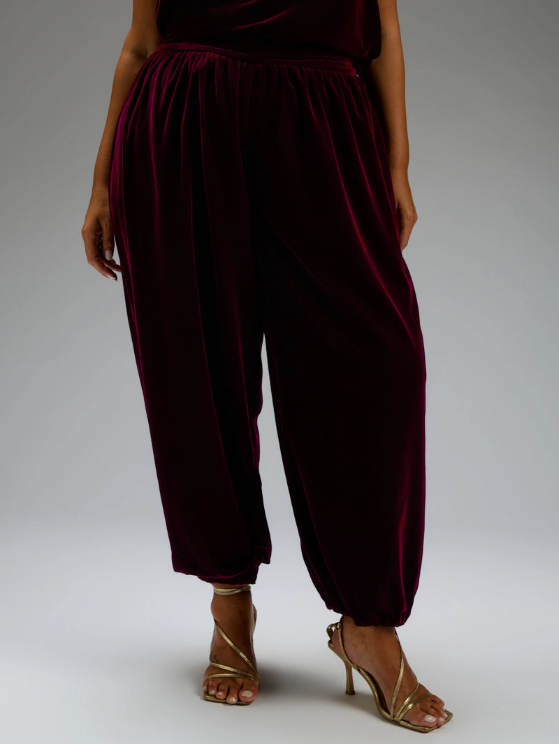Plum Velvet Balloon Trousers