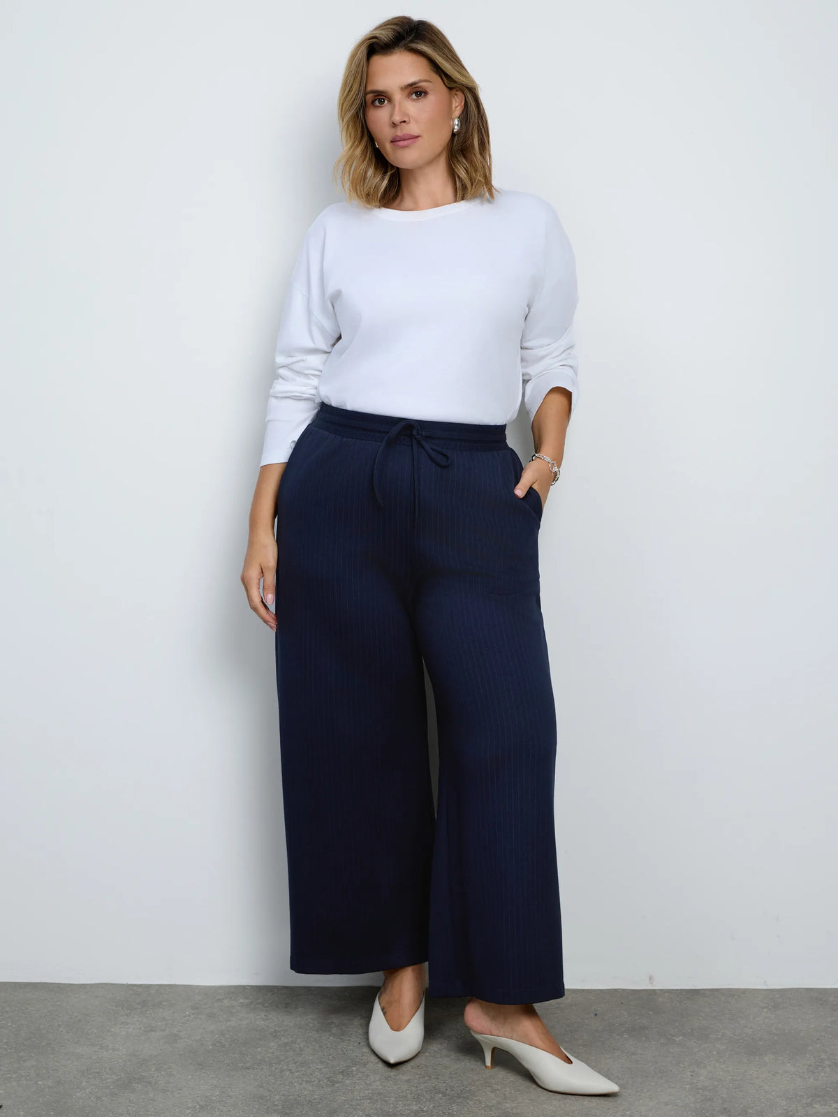 Navy Stripe Wide leg Trousers