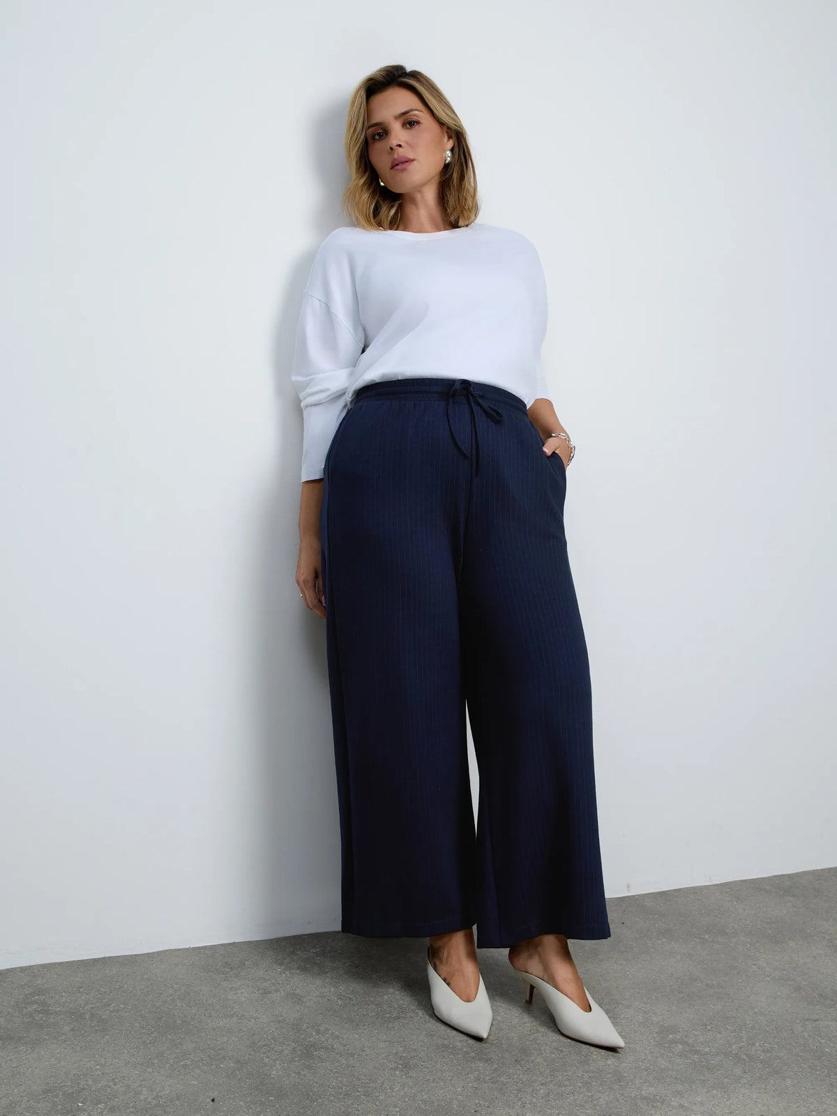 Navy Stripe Wide leg Trousers