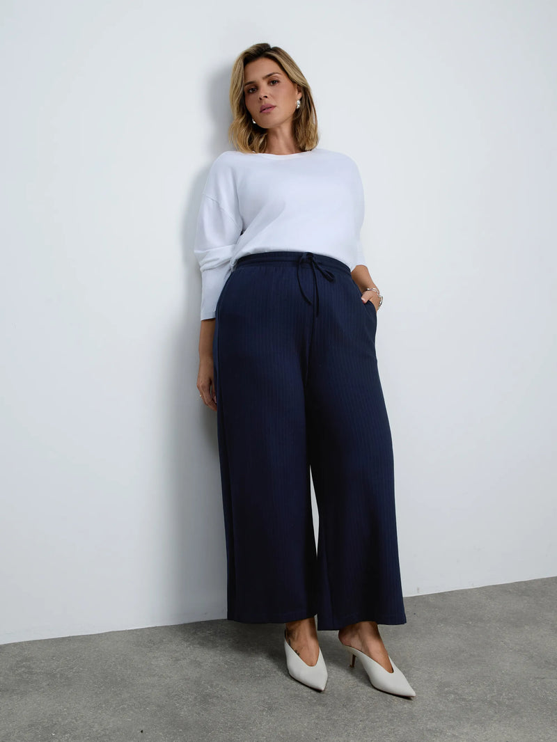 Navy Stripe Wide leg Trousers