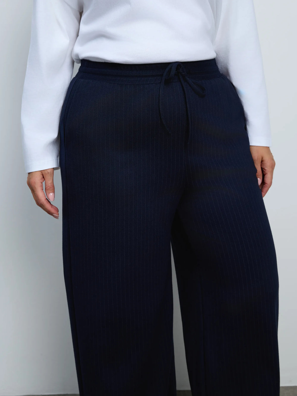 Navy Stripe Wide leg Trousers