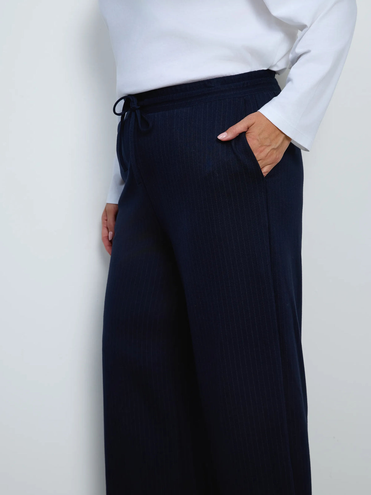 Navy Stripe Wide leg Trousers