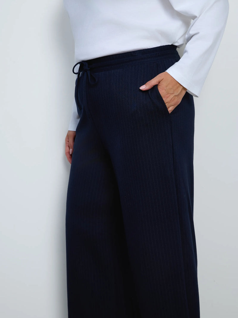 Navy Stripe Wide leg Trousers