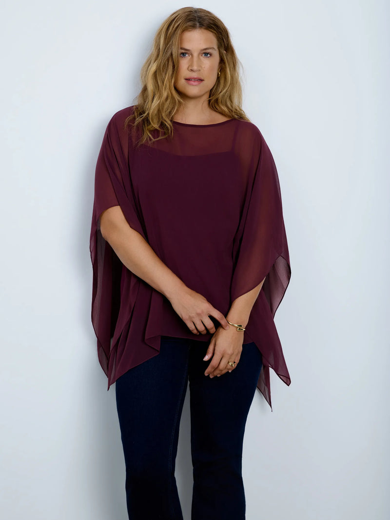 Plus Size Burgundy Cape Overlay