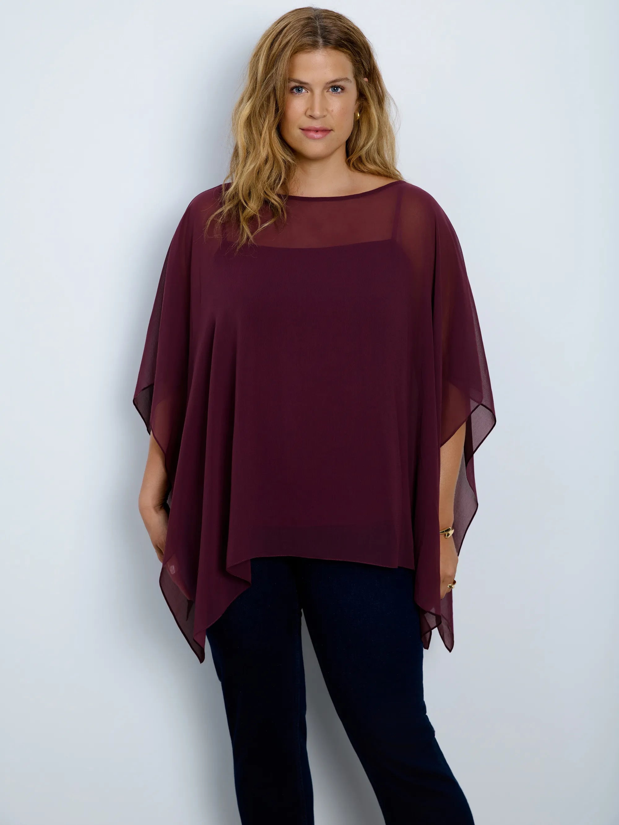 Plus Size Burgundy Cape Overlay