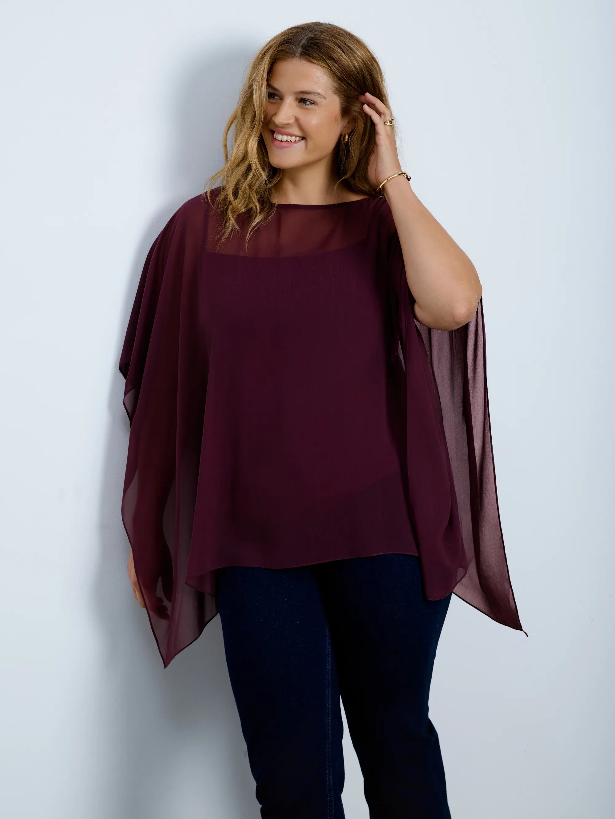 Plus Size Burgundy Cape Overlay