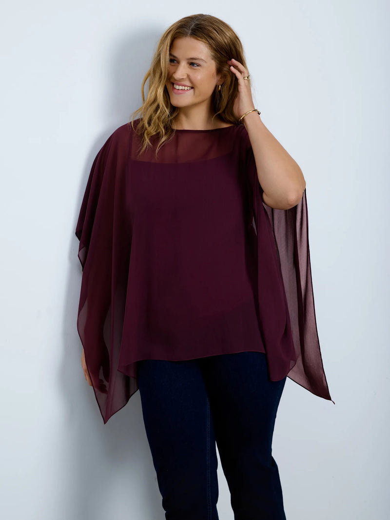 Plus Size Burgundy Cape Overlay