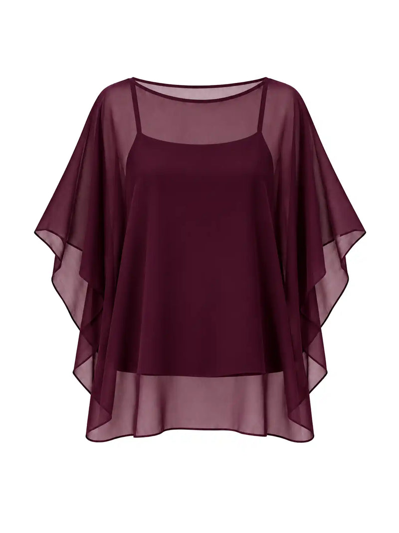 Burgundy Chiffon Cape Top With Detachable Cami