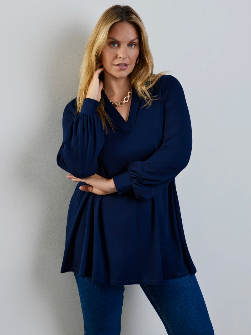 Navy Jersey Nehru Collar Tunic
