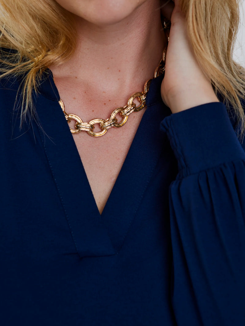 Navy Jersey Nehru Collar Tunic