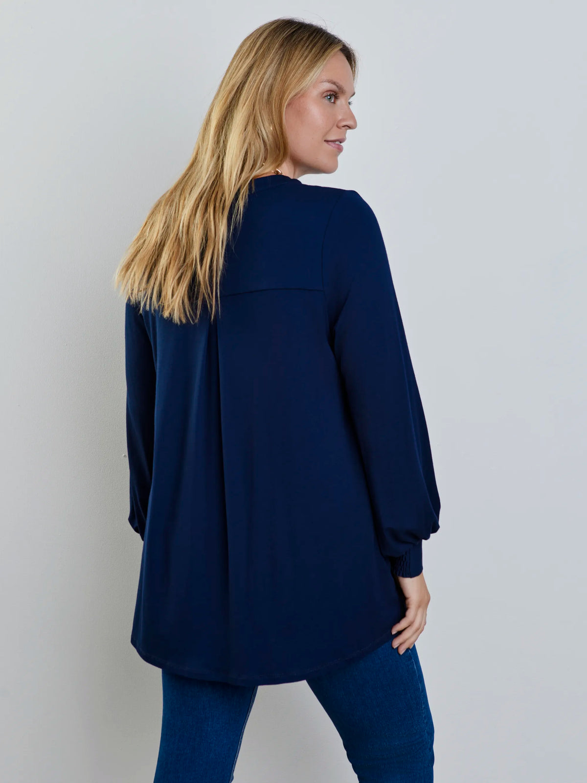 Navy Jersey Nehru Collar Tunic