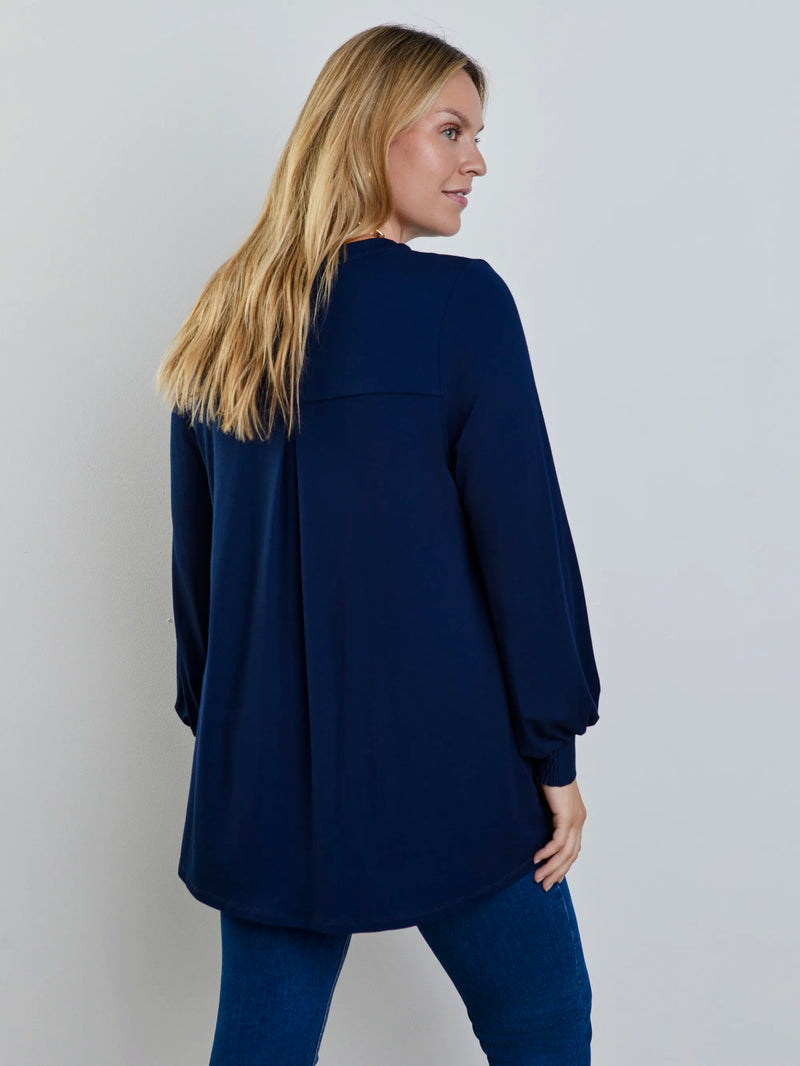 Navy Jersey Nehru Collar Tunic