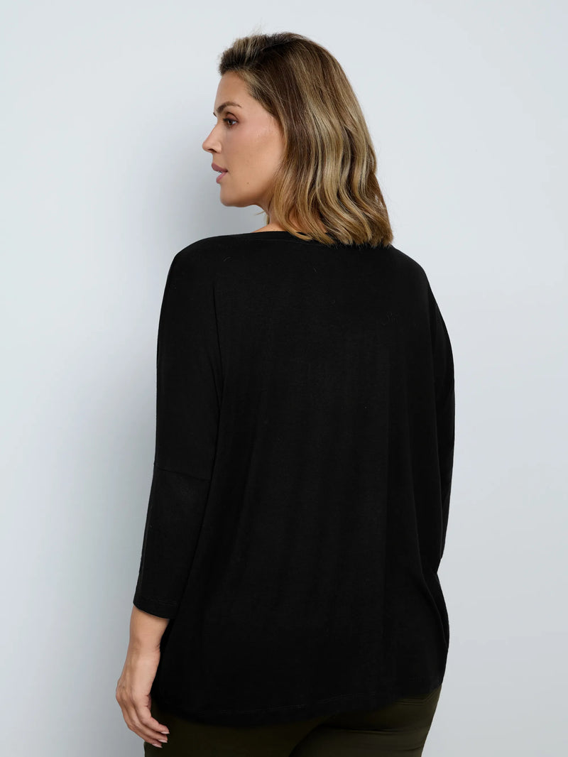 Plus size black jersey V-neck top