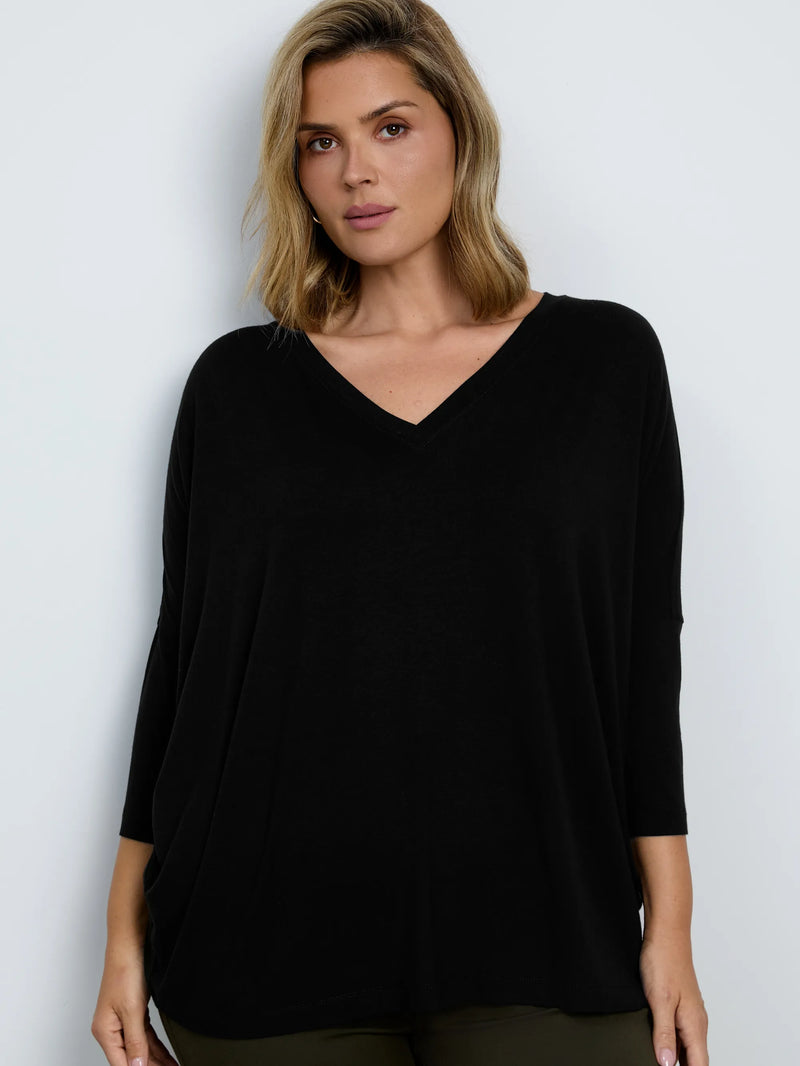 Plus size black jersey V-neck top