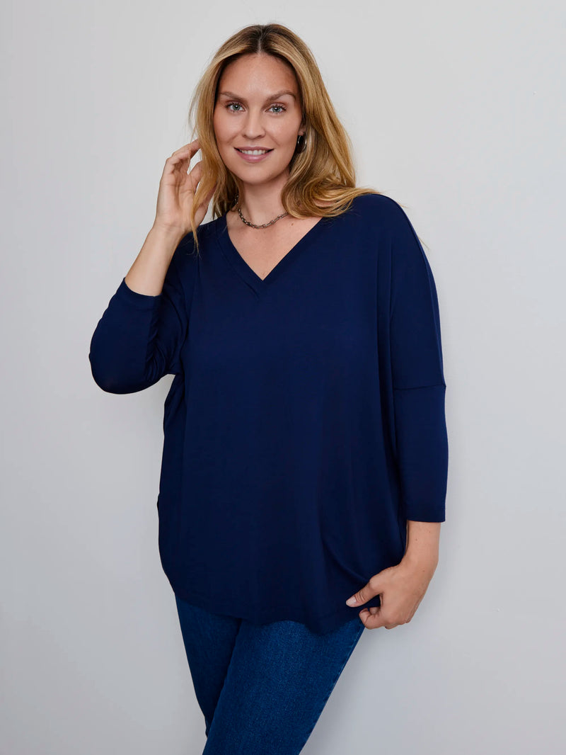 Plus size navy jersey V-neck top