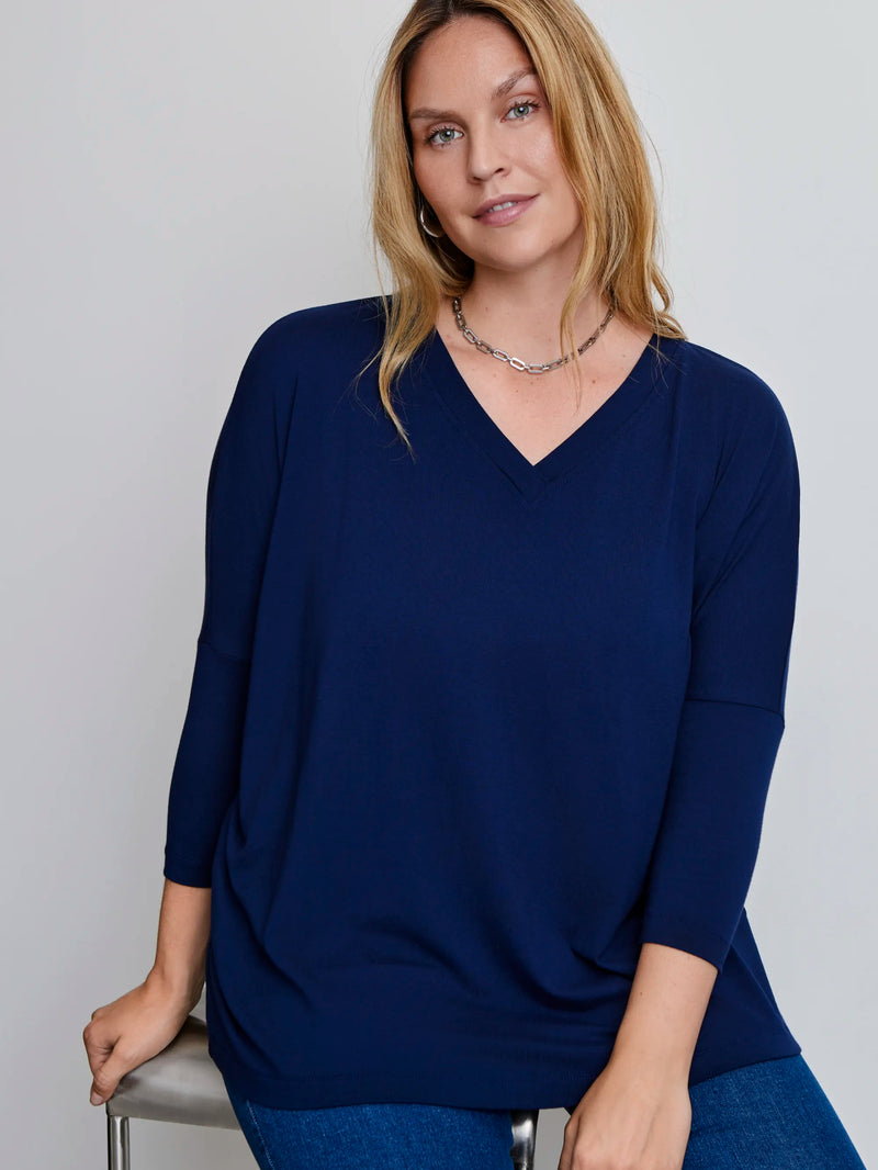 Plus size navy jersey V-neck top