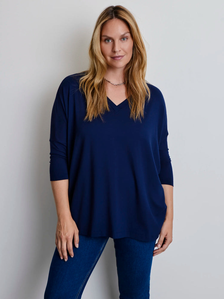 Plus size navy jersey V-neck top