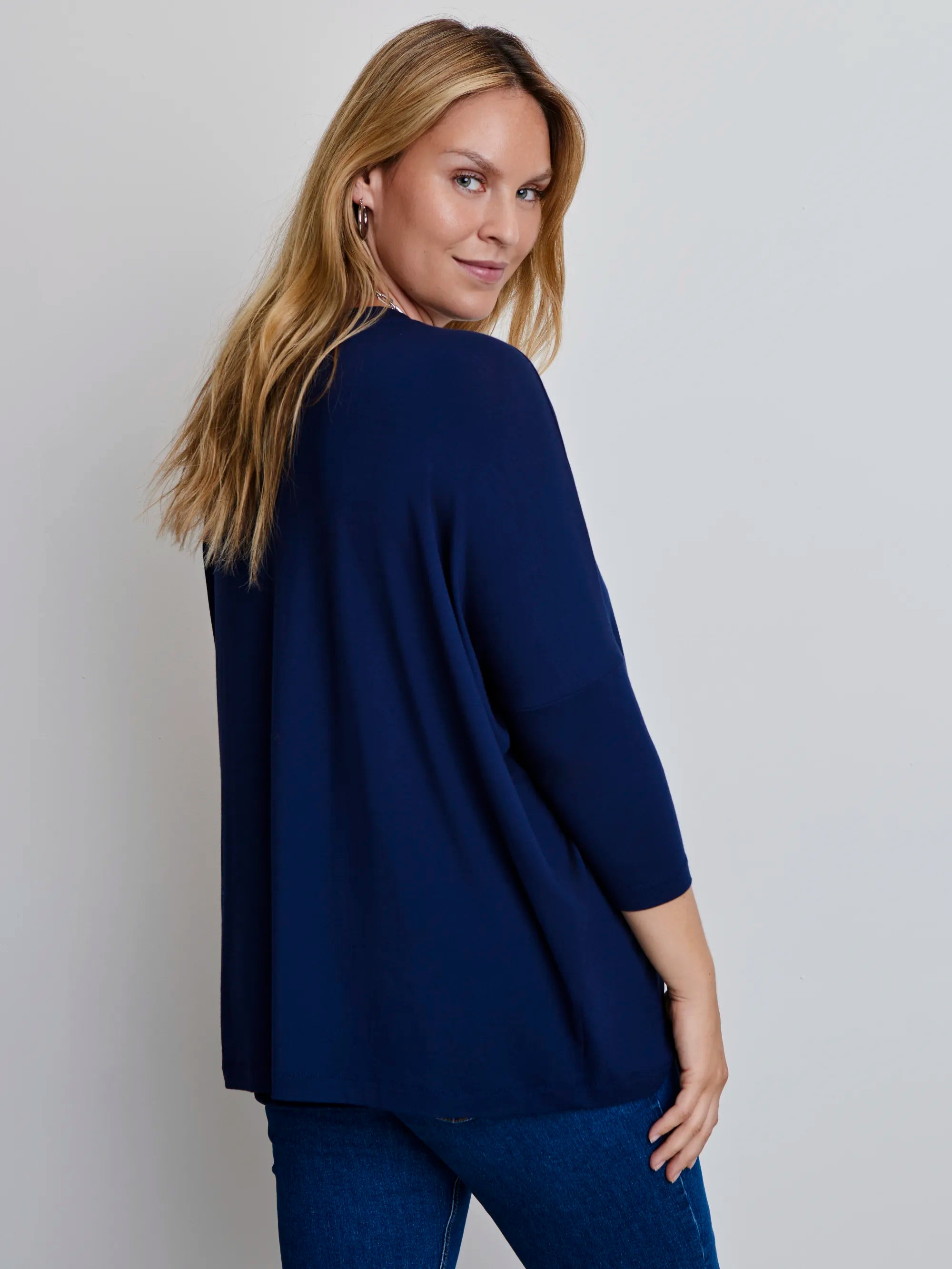 Plus size navy jersey V-neck top