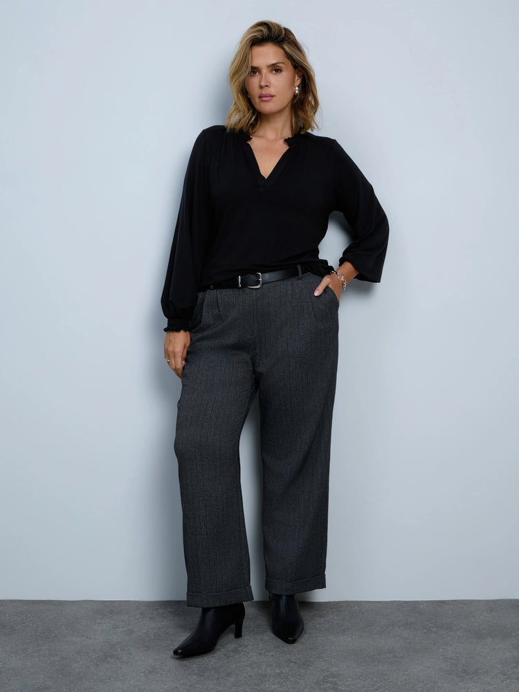 Black Jersey Ruffle Neck Long Sleeve Top