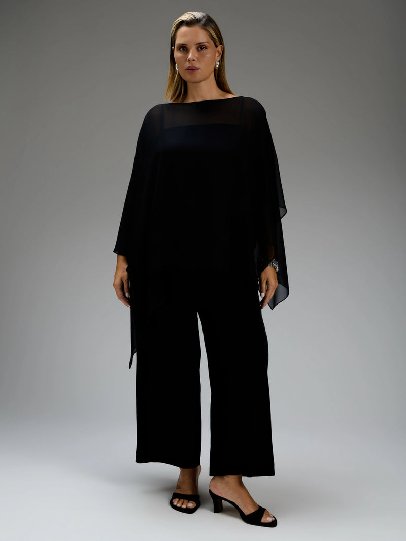 Black Asymmetric Sheer Cape With Detachable Cami Top
