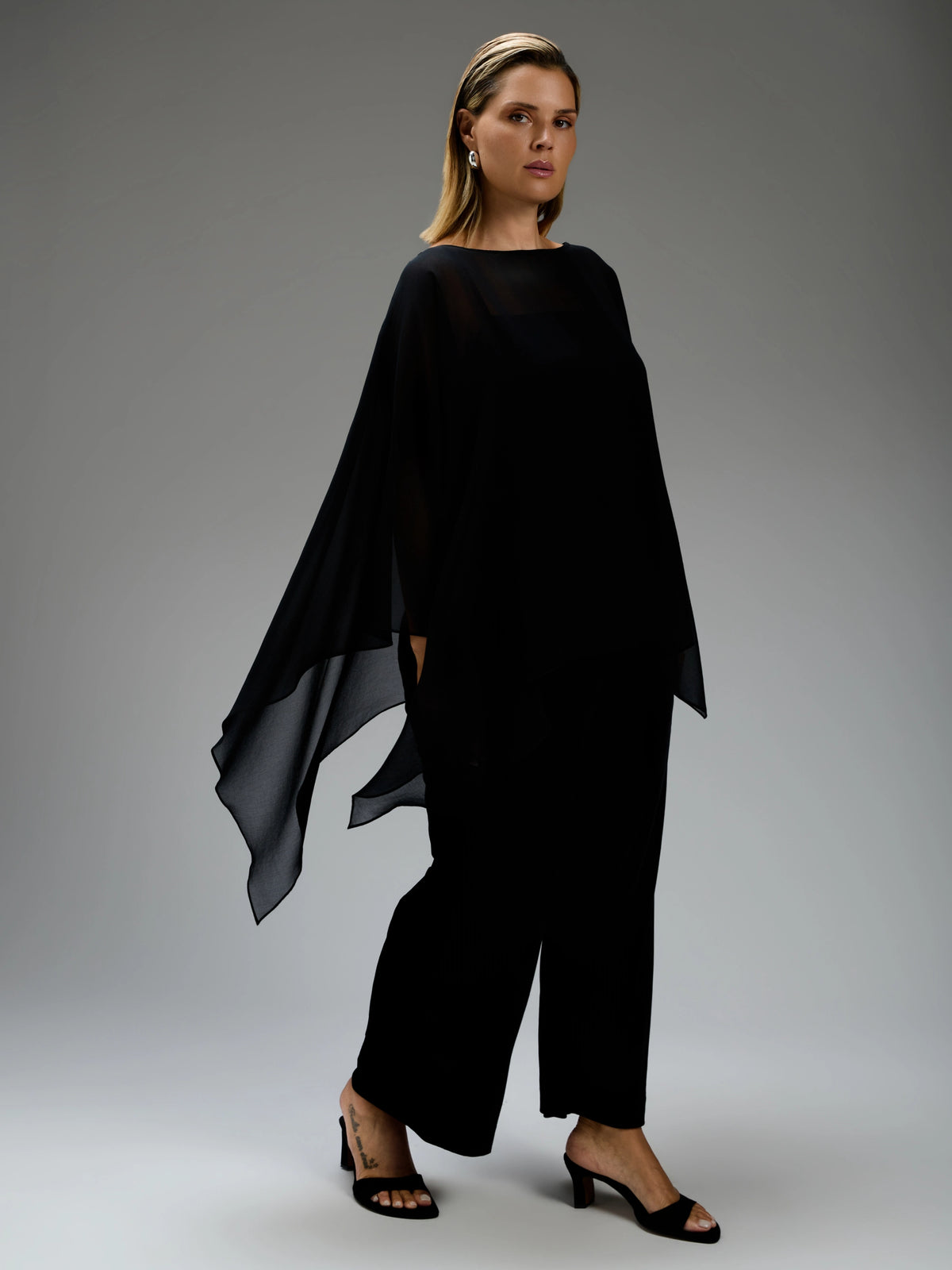 Black Asymmetric Sheer Cape With Detachable Cami Top