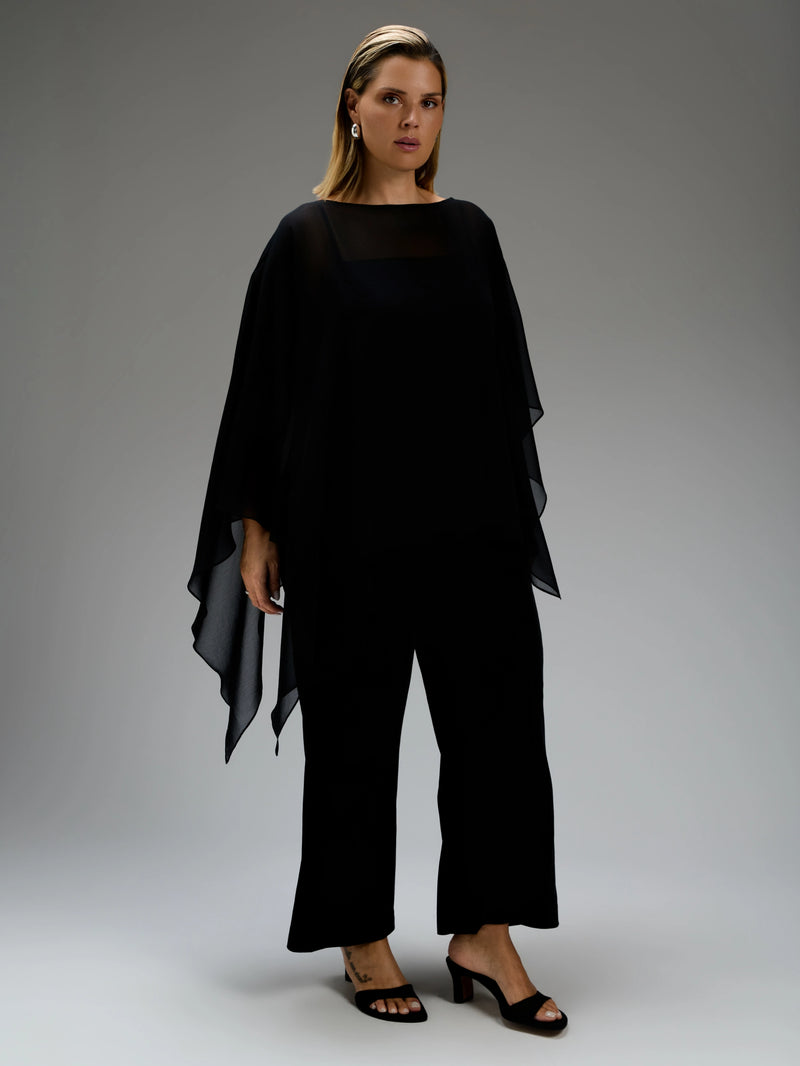 Black Asymmetric Sheer Cape With Detachable Cami Top