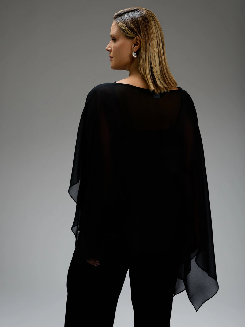 Black Asymmetric Sheer Cape With Detachable Cami Top