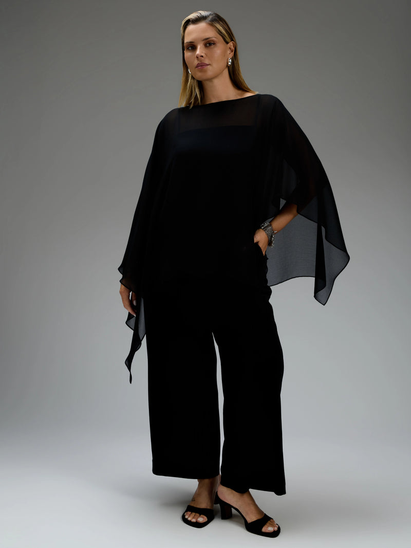 Black Asymmetric Sheer Cape With Detachable Cami Top