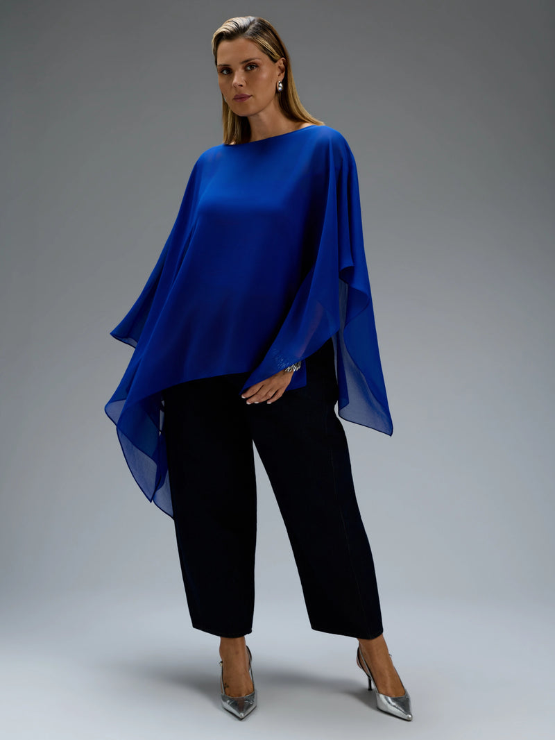 Blue Asymmetric Sheer Cape With Detachable Cami