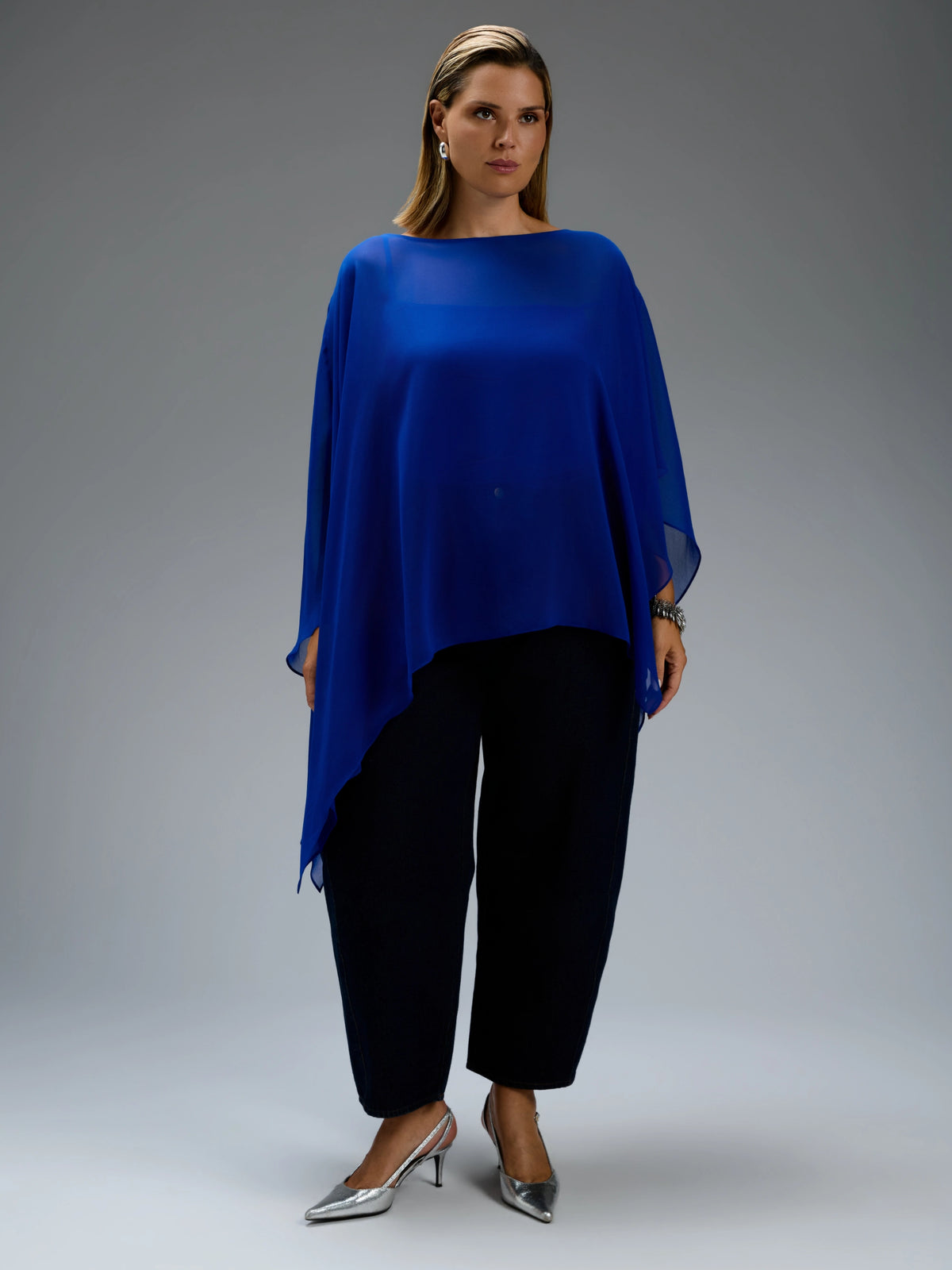 Blue Asymmetric Sheer Cape With Detachable Cami