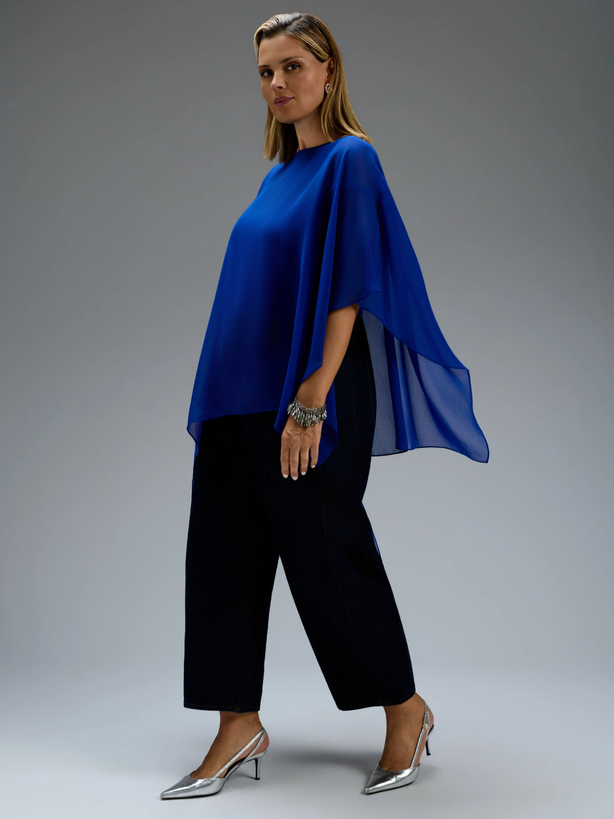 Blue Asymmetric Sheer Cape With Detachable Cami