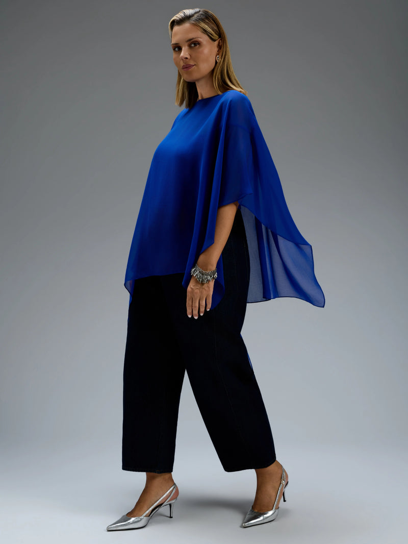 Blue Asymmetric Sheer Cape With Detachable Cami