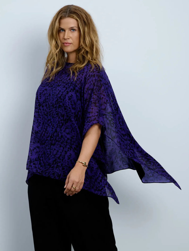 Purple Abstract Print Overlay Top