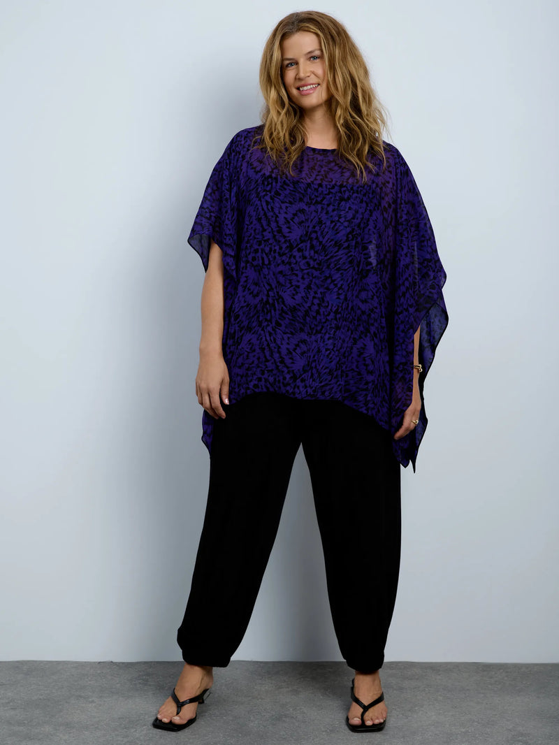 Purple abstract print chiffon overlay top with cami.