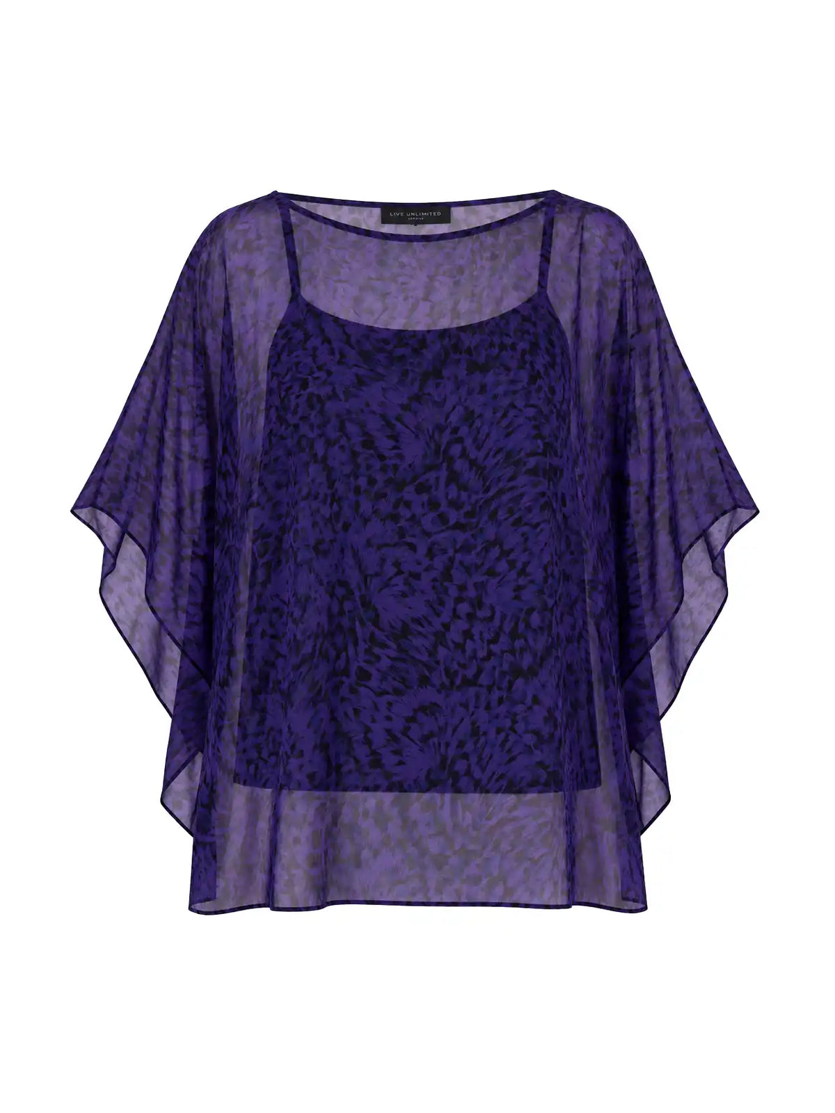 Purple Abstract Print Chiffon Top With Detachable Cami